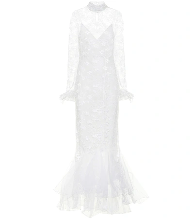 Shop Alessandra Rich Lace High-neck Bridal Gown In White