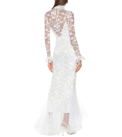 Shop Alessandra Rich Lace High-neck Bridal Gown In White