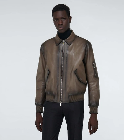 Berluti Men's Calfskin Leather Bomber Jacket In Chocolate | ModeSens