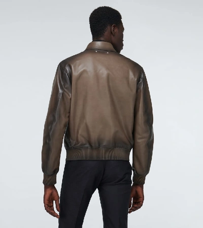 Shop Berluti Leather Patina Blouson Jacket In Brown