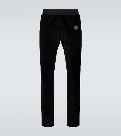 Shop Versace Velvet Sweatpants In Black