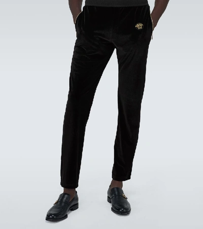 Shop Versace Velvet Sweatpants In Black