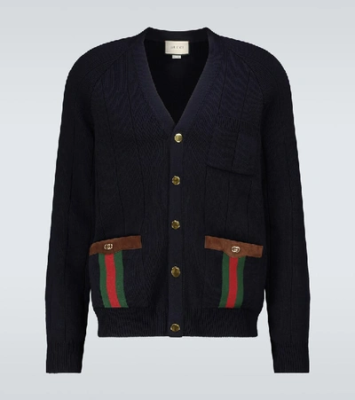 Shop Gucci Wool-blend V-neck Cardigan In Blue