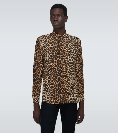 Shop Saint Laurent Leopard Printed Shirt In Brown