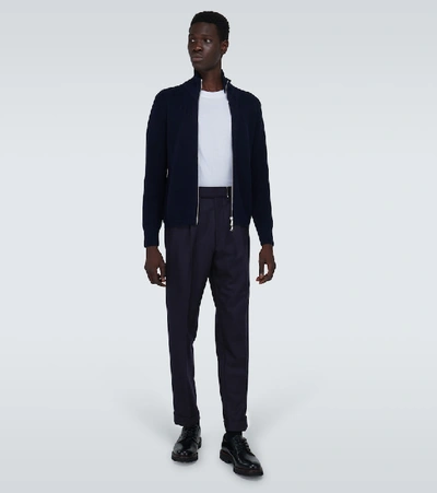 Shop Officine Generale Luigi Pleated Wool Flannel Pants In Blue