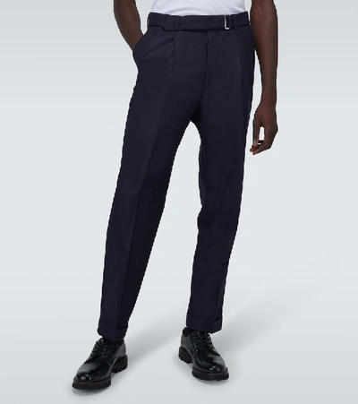 Shop Officine Generale Luigi Pleated Wool Flannel Pants In Blue