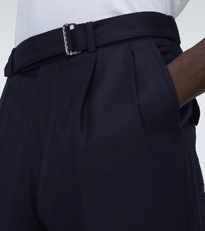 Shop Officine Generale Luigi Pleated Wool Flannel Pants In Blue
