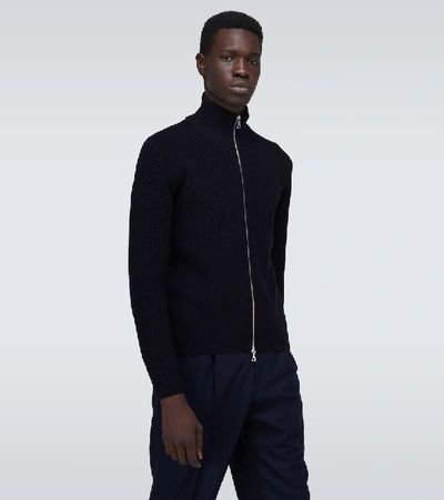 Shop Officine Generale Zipped Merino Wool Cardigan In Blue