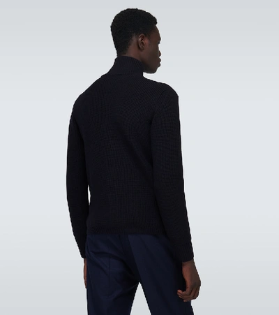 Shop Officine Generale Zipped Merino Wool Cardigan In Blue