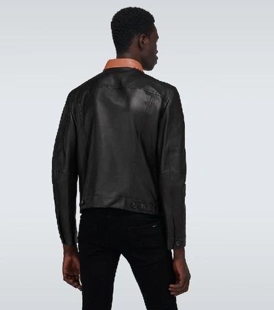 Shop Amiri Contrasted Leather Trucker Jacket In Black
