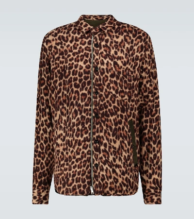 Shop Sacai Leopard Shrivel Wool Shirt In Brown