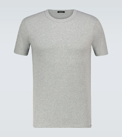 Shop Tom Ford Cotton-blend Crewneck T-shirt In Grey