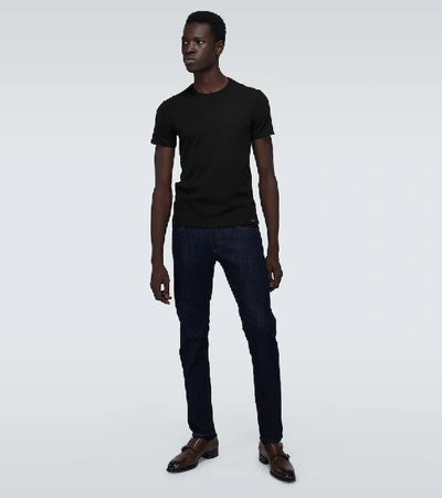 Tom Ford Black Basic Crewneck T-shirt With Tonal Stitching In Cotton Blend Man In Black