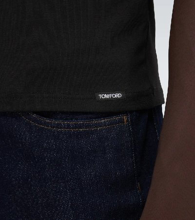 Tom Ford Black Basic Crewneck T-shirt With Tonal Stitching In Cotton Blend Man In Black