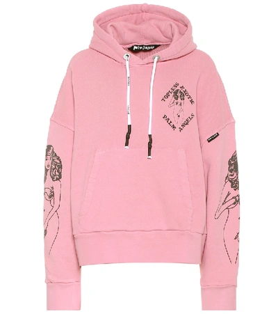 Shop Palm Angels Printed Cotton Hoodie In Pink