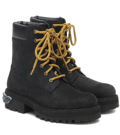 Shop Vetements Trucker Suede And Leather Boots In Black