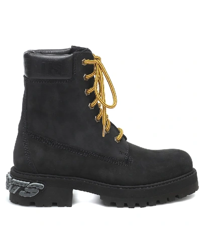 Shop Vetements Trucker Suede And Leather Boots In Black
