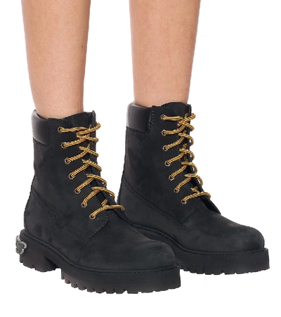 Shop Vetements Trucker Suede And Leather Boots In Black