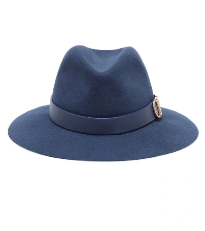 Shop Valentino Vlogo Felt Hat In Blue