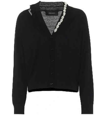 Shop Simone Rocha Embellished Wool And Silk Cardigan In Black