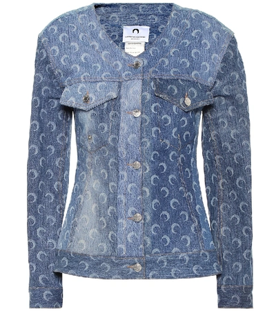 Shop Marine Serre Printed Recycled-cotton Denim Jacket In Blue