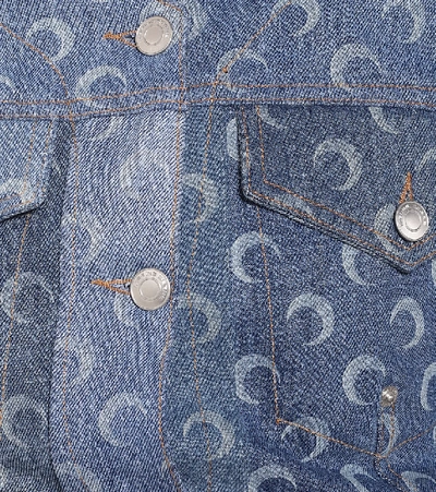 Shop Marine Serre Printed Recycled-cotton Denim Jacket In Blue