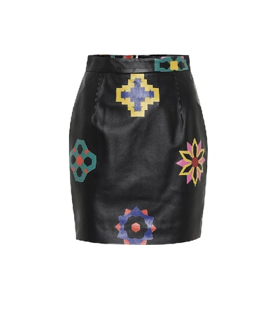 Shop Kirin Printed High-rise Leather Miniskirt In Black