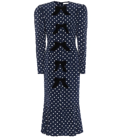 Shop Alessandra Rich Polka-dot Silk Midi Dress In Blue