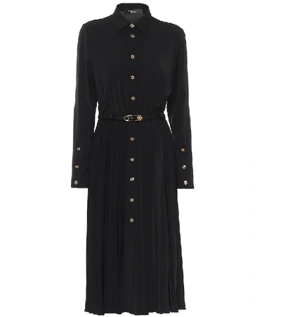 Shop Versace Pleated Jersey Shirt Midi Dress In Black