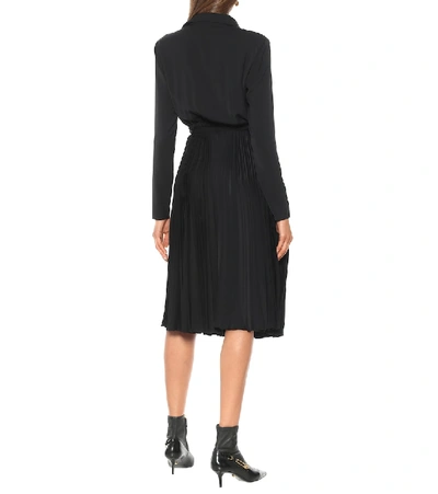 Shop Versace Pleated Jersey Shirt Midi Dress In Black