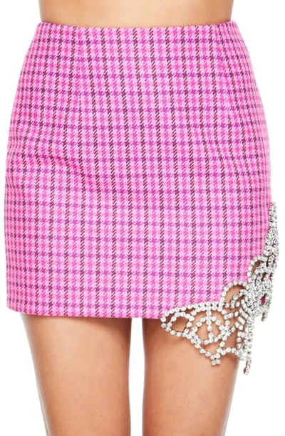 Shop Area Crystal Cutout Butterfly Houndstooth Miniskirt In Pink/ Clear