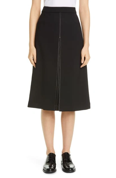 Shop Partow Bay Pleat Slit Stretch Wool Skirt In Black