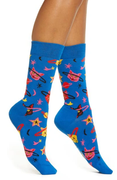 Shop Happy Socks Space Cat Crew Socks In Medium/blue