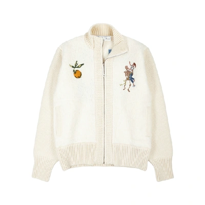 Shop Off-white Pascal Painting Embroidered Wool-blend Bomber Jacket In White