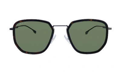 Shop Hugo Boss Boss 1 /f/s Dark Havana Plastic Rectangle Sunglasses Green Lens
