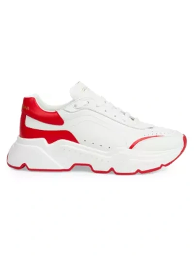 Shop Dolce & Gabbana Men's Daymaster Lace-up Sneakers In White Red