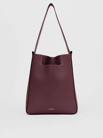 Shop Burberry Large Leather Basket Bag In Deep Claret