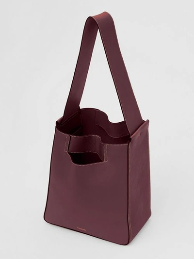 Shop Burberry Large Leather Basket Bag In Deep Claret