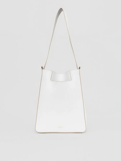 Shop Burberry Small Leather Basket Bag In Optic White/soft Fawn