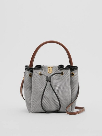 Shop Burberry Monogram Motif Canvas And Leather Bucket Bag In Black/black