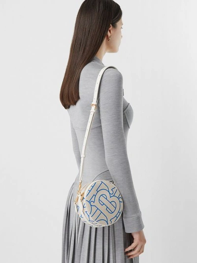 Shop Burberry Monogram Motif Canvas And Leather Louise Bag In Natural/blue