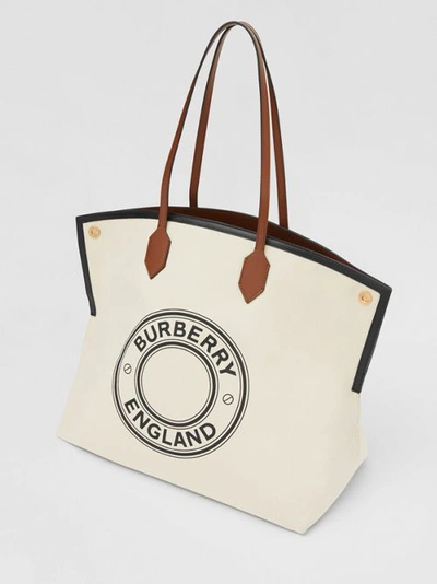 Shop Burberry Large Logo Graphic Cotton Canvas Society Tote In Natural