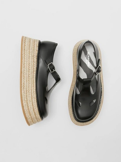 Shop Burberry Leather T-bar Shoes In Black