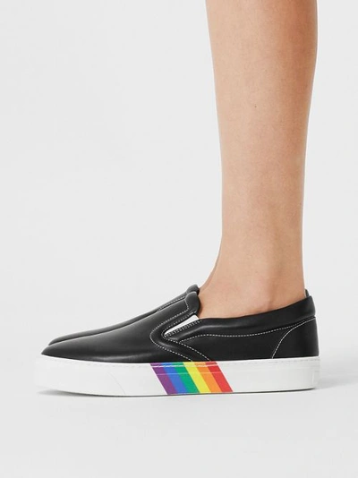 Shop Burberry Bio-based Sole Leather Slip-on Sneakers In Black