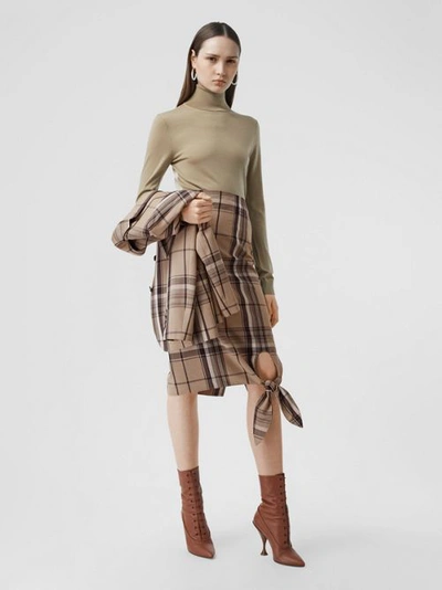 Shop Burberry Knot Detail Check Wool Pencil Skirt In Driftwood