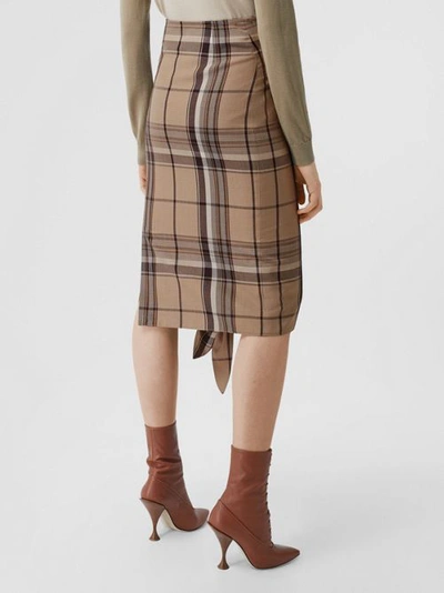 Shop Burberry Knot Detail Check Wool Pencil Skirt In Driftwood