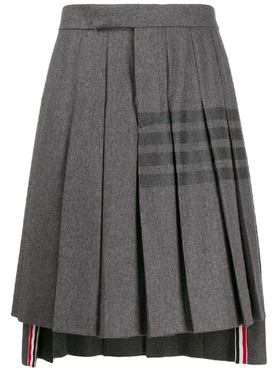 Shop Thom Browne Knee-length Pleated 4-bar Striped Skirt In Grey