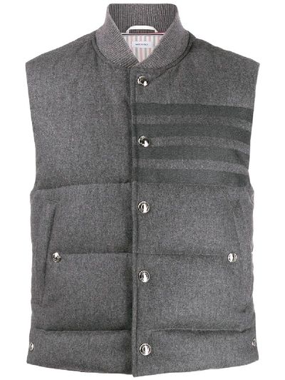 Shop Thom Browne 4-bar Down-filled Flannel Gilet In Grey