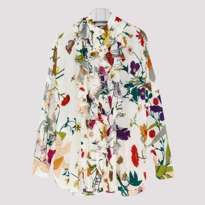 Shop Gucci Ivory Silk With Flora Print