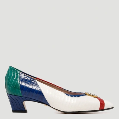 Shop Gucci Crystal Double G Snakeskin Pumps